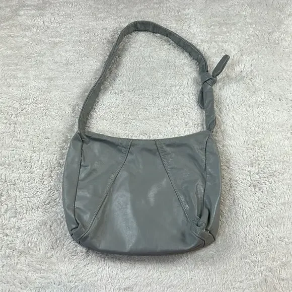 Vintage 80s unbranded dove grey leather shoulder bag with matching coin purse - Picture 4 of 10